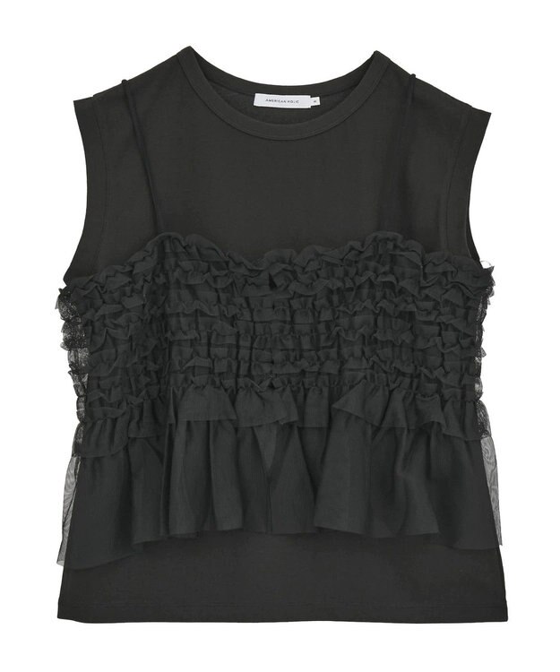 AMERICAN HOLIC 【2点セット】チュールキャミ+ノースリーブT Black