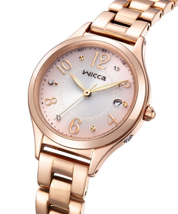CITIZEN 【ソーラーテック電波時計】wicca ときめくダイヤ 日付あり バンド調整が簡単 5気圧防水 ピンクゴールド