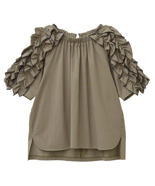 YECCA VECCA UVカットフリルスリーブカットソー Black