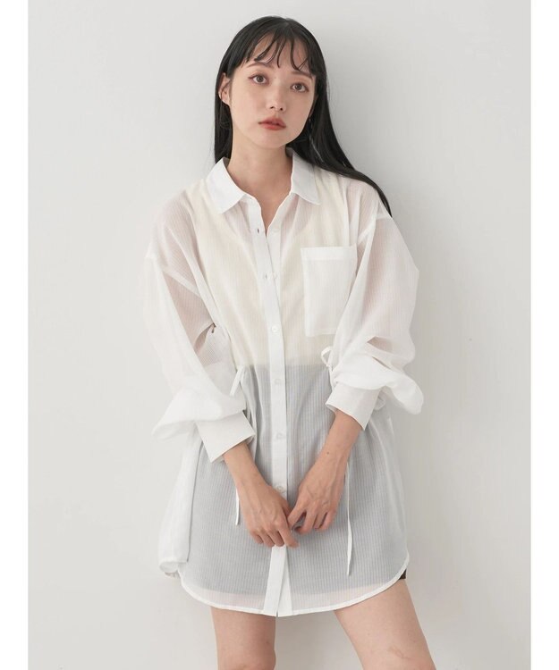 earth music&ecology ワンポイント刺繍ロングシャツ White