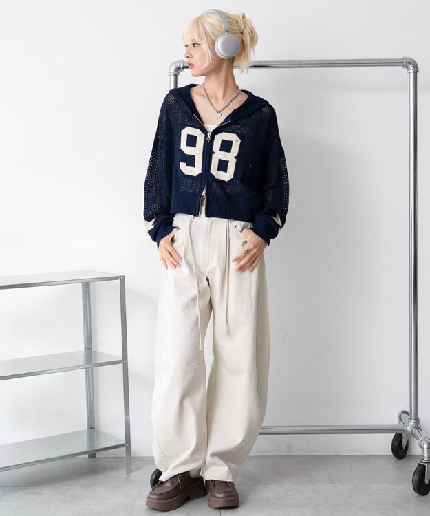 WEGO ナンバリングメッシュニットパーカー ネイビー