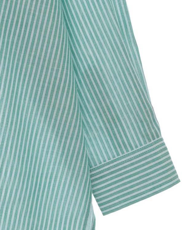 Green Parks 綿麻混レギュラーカラーＢＩＧシルエットシャツ Stripe Green