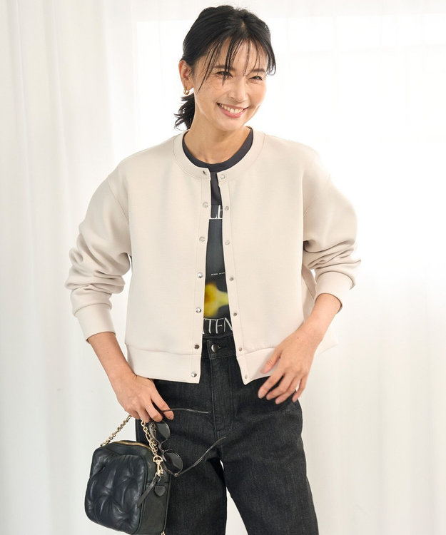 UNFILO L 【野呂佳代さん着用】BEAUTY FORM JERSEY スナップカーディガン グレージュ