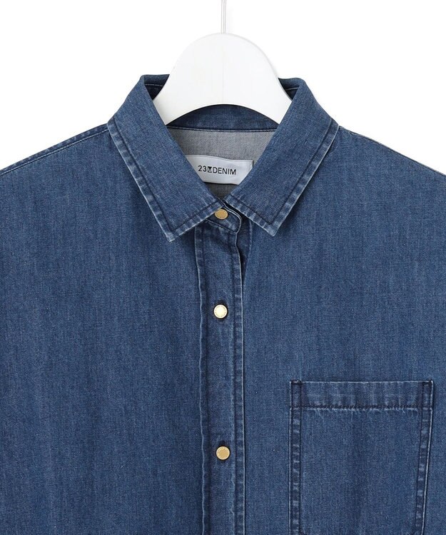 23区 【洗える】ライトダンガリー 2WAY シャツ スカイブルー系