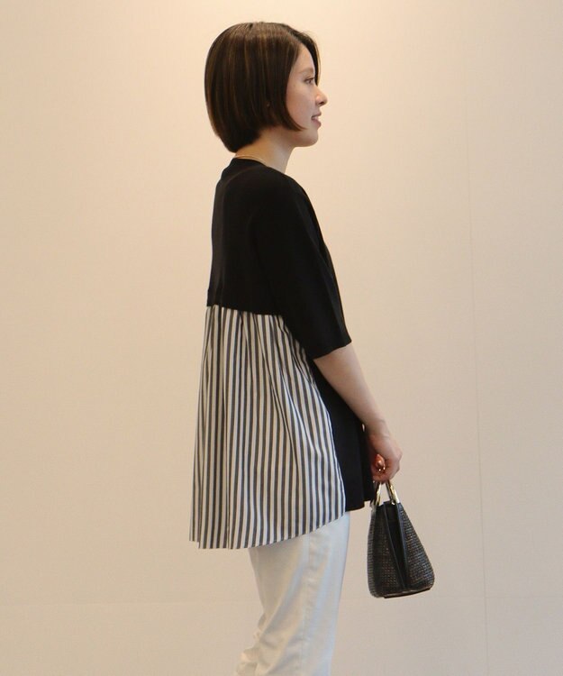 自由区 【洗える】ハイツイストコットンアセテート バックデザイン プルオーバーニット ブラック系1