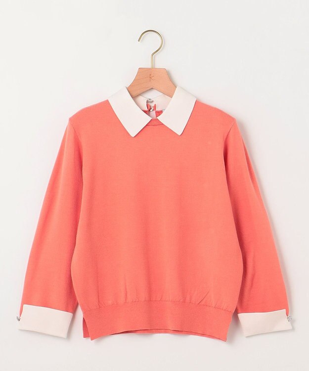 組曲 Elena襟付きニットプルオーバー コーラル系