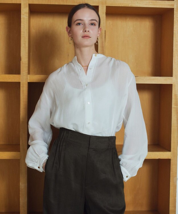 BEIGE， PAULINE / リネンヴィスコースレースブラウス White