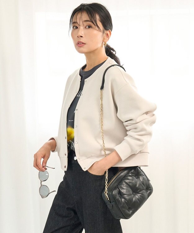 UNFILO L 【野呂佳代さん着用】BEAUTY FORM JERSEY スナップカーディガン グレージュ