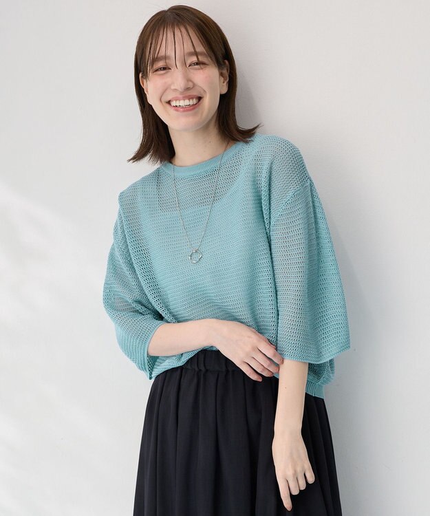 ANY 【洗濯機可/アンチピリング】アイレットメッシュニット サックス