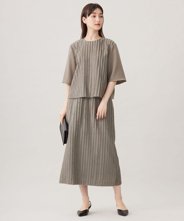 自由区 【セットアップ対応・洗える】フリンジジャガード スカート モカ