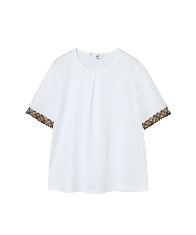 DAKS ギザコットン 袖口ハウスチェック刺繍カットソー スノーホワイト