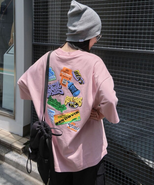 WEGO 【ユニセックス着用ITEM/SMLサイズ展開】別注BENDAVISクールタッチグラフィックT（SS） ピンク