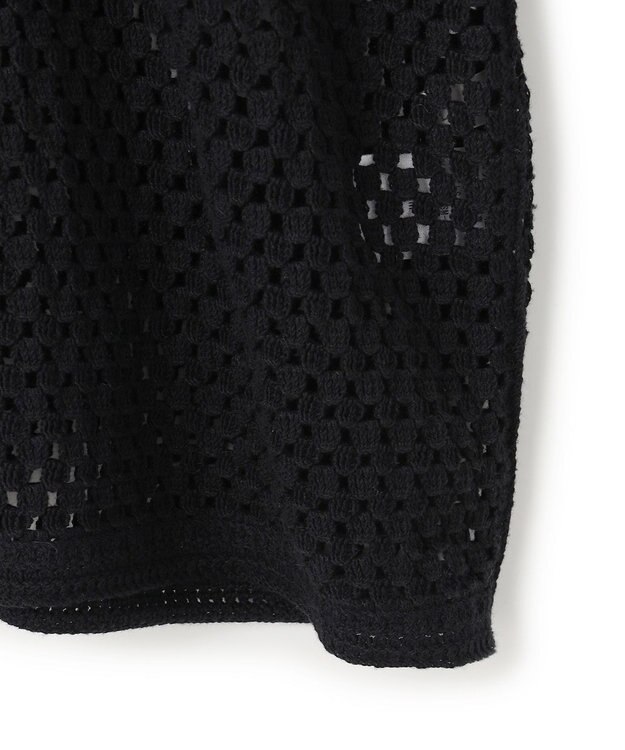 UNFILO L クロシェレースニット ハーフスリーブ プルオーバー ブラック