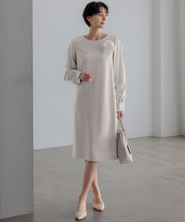 23区 【セットアップ対応】トリアセダブルジョーゼット スリットシフォンスリーブ ワンピース ベージュ系