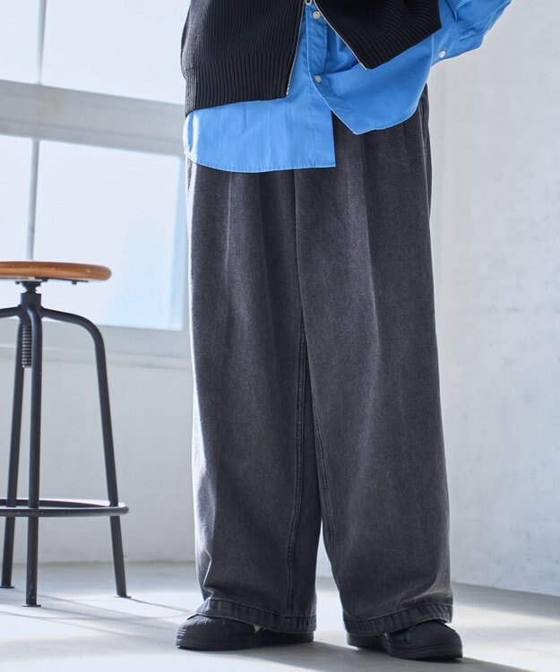 WEGO 【ウエストゴム】スーパーバギーデニムスラックス ダークグレー