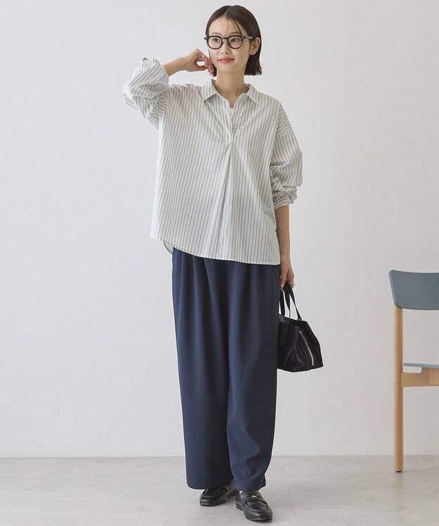 AMERICAN HOLIC 【イージーケア】バックギャザースキッパーシャツ Stripe Ivory