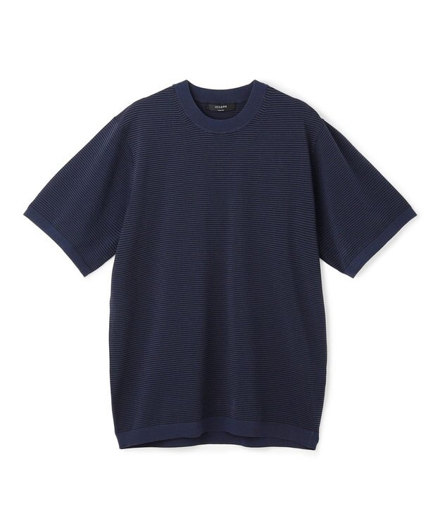 JOSEPH HOMME 【新柄】リュクスレーヨンボーダー　クルーネック半袖ニット ネイビー系1