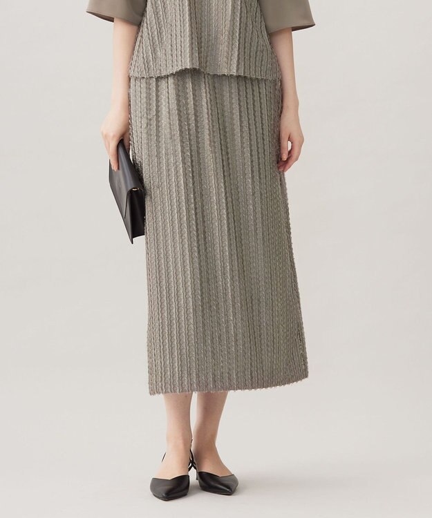 自由区 【セットアップ対応・洗える】フリンジジャガード スカート モカ