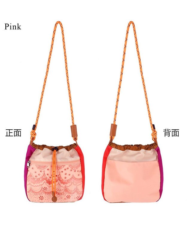 tsumori chisato CARRY スカラップレース ショルダーバッグ 【おしゃれな刺繍＆スポーティーな雰囲気をミックス】 ピンク