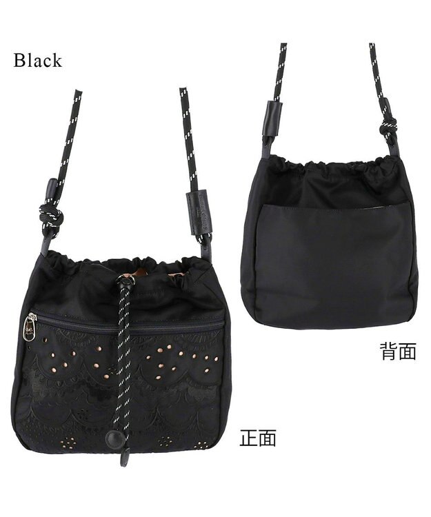 tsumori chisato CARRY スカラップレース ショルダーバッグ 【おしゃれな刺繍＆スポーティーな雰囲気をミックス】 ブラック