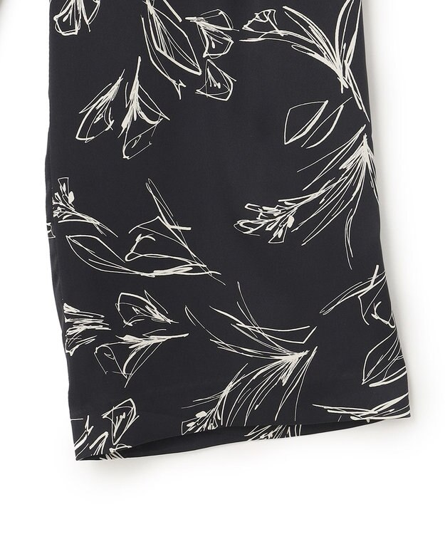 23区 【洗える】ラインフラワープリント ワイドパンツ ブラックプリント