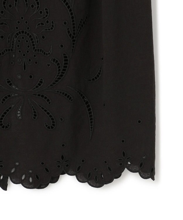 BEIGE， 【洗える】GALLERIA / コットンエンブロイダリーIラインスカート Black