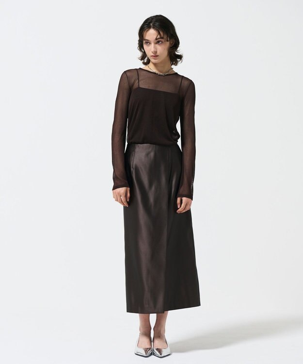 GRACE CONTINENTAL コーティングラップスカート ダークブラウン