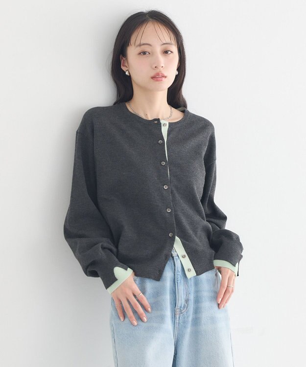 earth music&ecology 【予約】カラーコンビニットカーディガン チャコールグレー