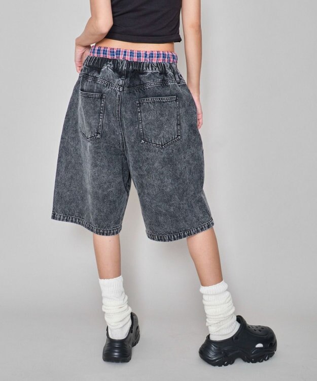 WEGO 【ユニセックス着用ITEM/MLサイズ展開/ウエストゴム】ボクサードッキングデニムショーツ デニムブラック