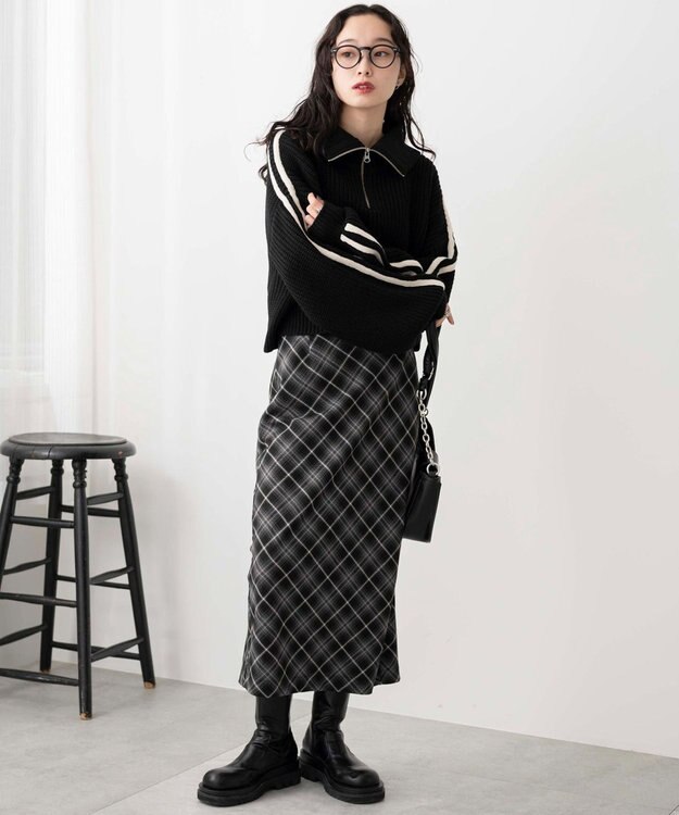 WEGO 2ラインハーフジップニットプルオーバー ブラック