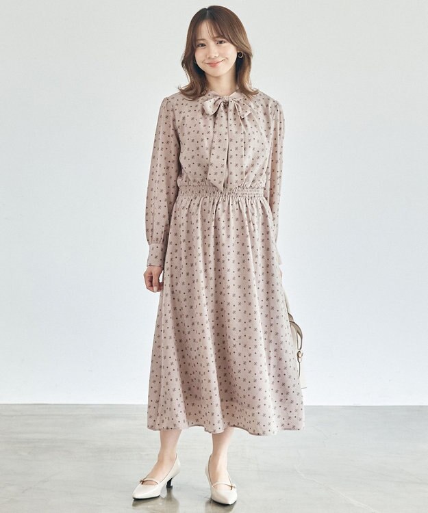 ANY SIS 【洗える】2WAYボウプリント ワンピース ベージュ系