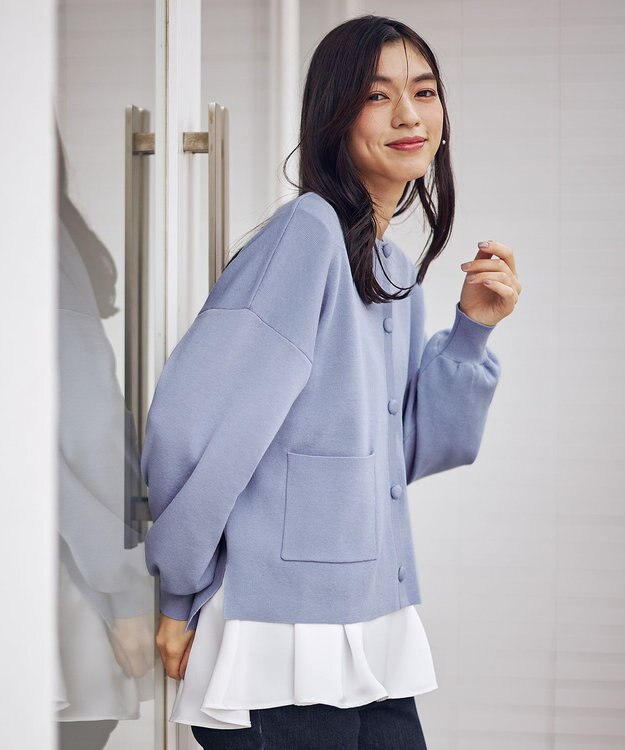 ANY スウェットライクニットカーディガン ライトブルー