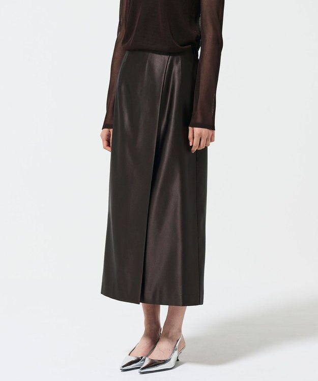 GRACE CONTINENTAL コーティングラップスカート ダークブラウン