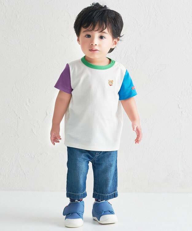 MIKI HOUSE HOT BISCUITS 【70-120cm】【Everyday Series】ワンポイント 半袖Tシャツ 白×ブルー