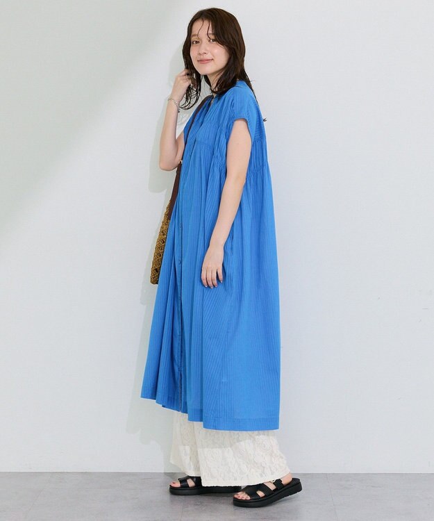 Green Parks フレンチスリーブシャーリングワンピース Blue