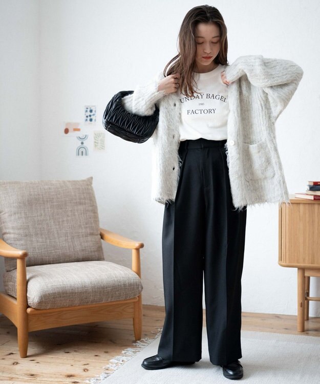 WEGO 【軽量】ブラッシュニットBIGカーディガン ライトグレー