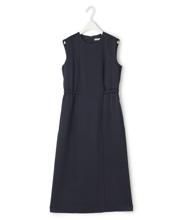 ICB 【洗える】 ストレッチハンマーサテン ノースリーブワンピース ネイビー系