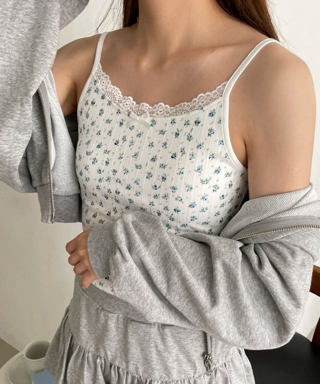 WEGO 【カップ付きインナー】花柄レースカップインキャミ ブルー