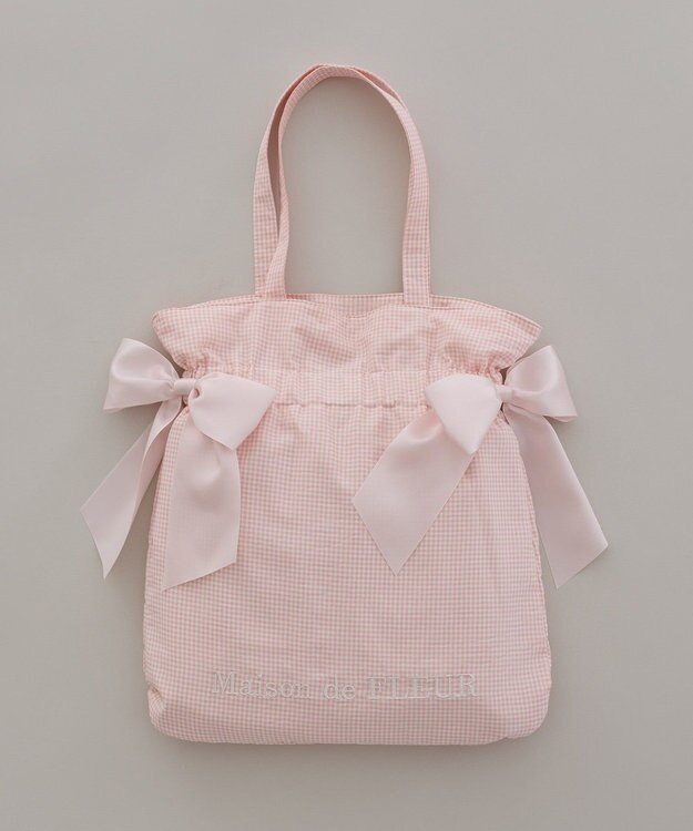 Maison de FLEUR ギンガムダブルリボンギャザートートバッグ Salmon Pink