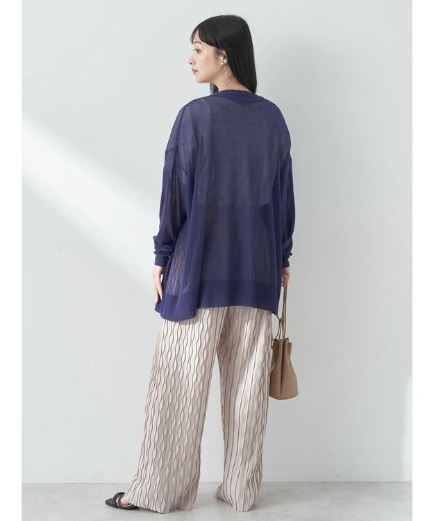 earth music&ecology シアーＢＩＧカーディガン Blue