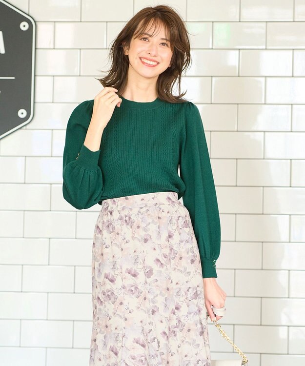 ANY SIS 【CICA加工】ケーブルポイント ニット グリーン