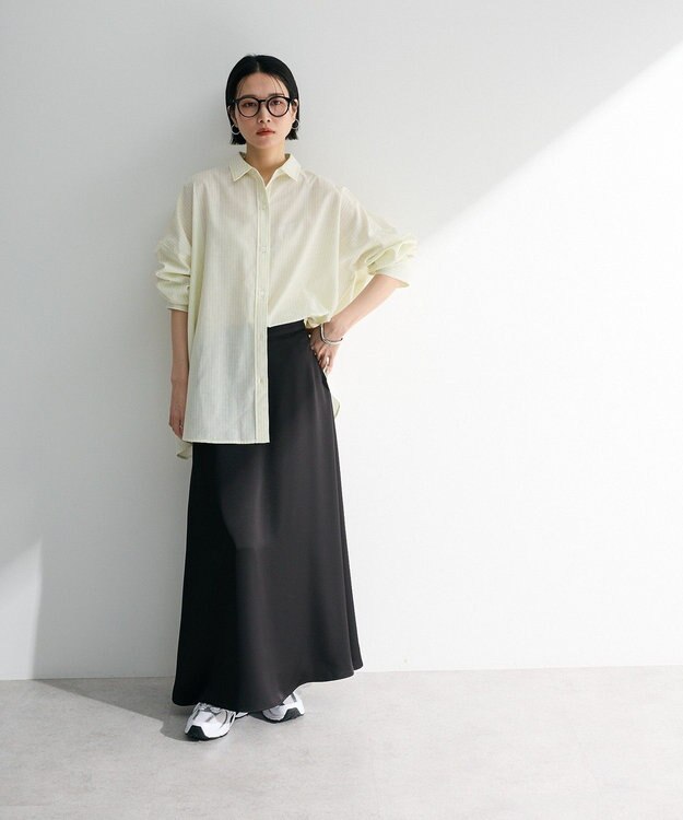 Green Parks 綿麻混レギュラーカラーＢＩＧシルエットシャツ Stripe Yellow