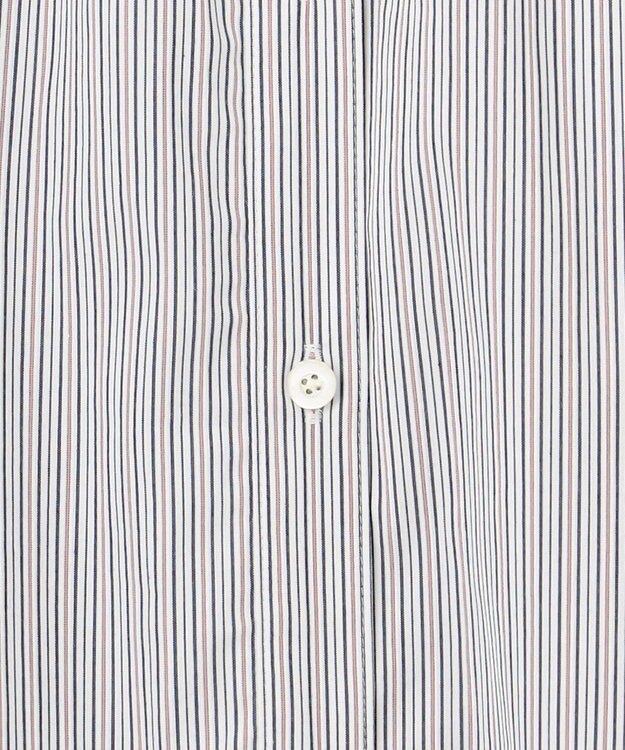 J.PRESS LADIES 【洗える】BEZ ドビーストライプ フリルネック ブラウス ネイビー×ピンクストライプ系