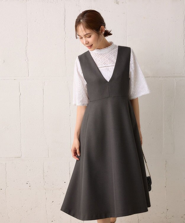 組曲 ウールライクスポンディッシュ ジャンパースカート ブラック系3