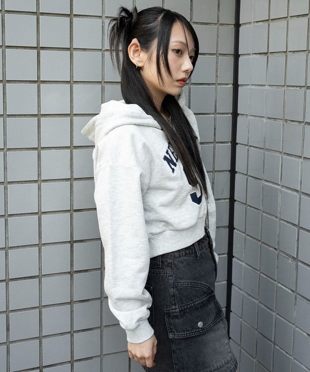 WEGO グラフィックショートZIPパーカー アッシュグレー