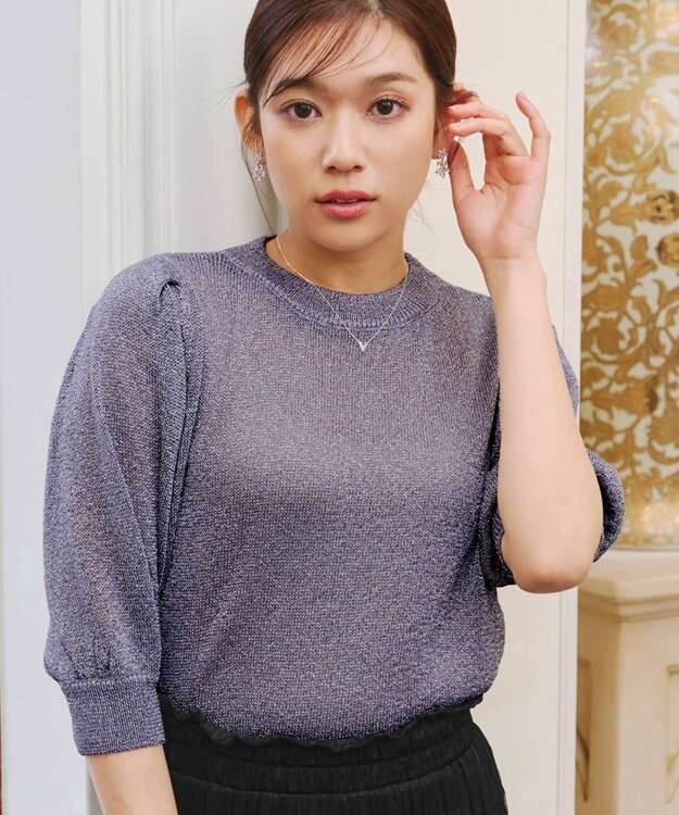 Tiaclasse 【洗える】ラメニットトップス ラベンダー