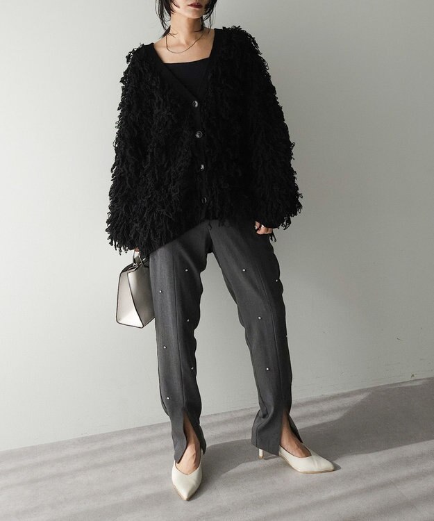 Green Parks フリンジニットカーディガン Black