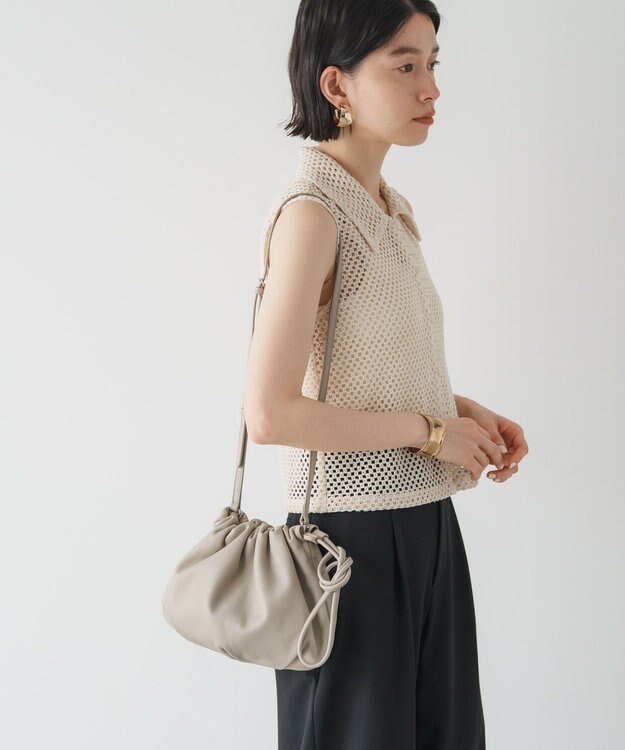 russet レザー巾着4WAYショルダーバッグ(CE-1454) GrayBeige