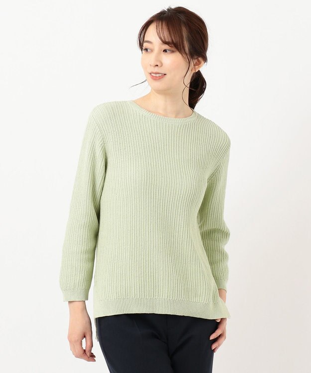 J.PRESS LADIES L 【洗える】コットン地柄 ニット サスティナブルグリーン