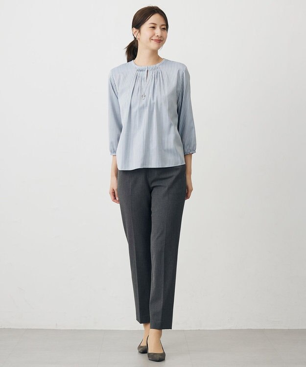 J.PRESS LADIES プロビスストライプ＆チェック カットソー サックスストライプ系